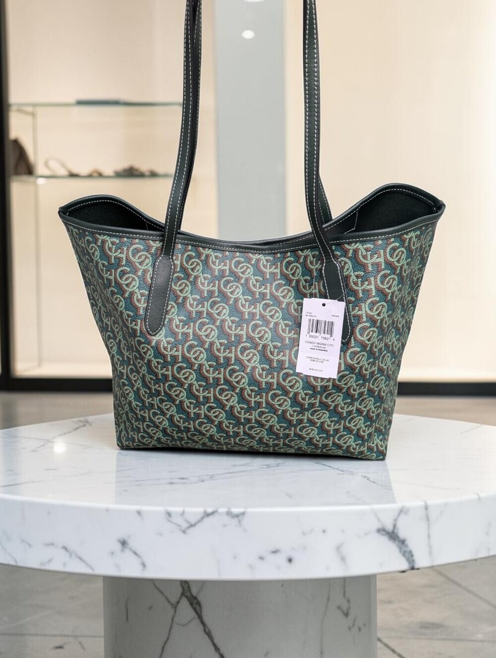 Coach Monogram City Tote Bag in Green (CF342) (NWT)